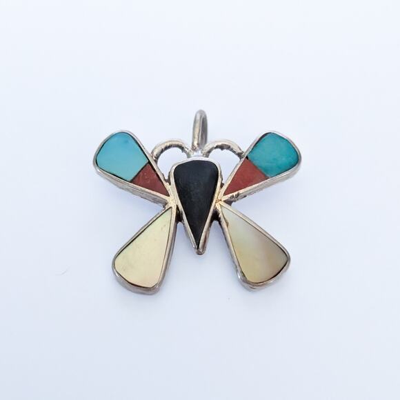 Vintage Zuni Style Inlayed Butterfly Pendant 0.75" - Picture 1 of 8